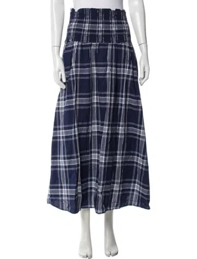 Pre-owned Hill House Home Plaid Print Long Skirt In Blue