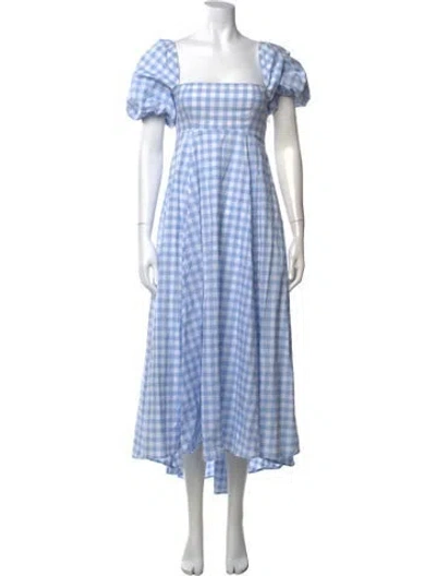 Pre-owned Hill House Home Plaid Print Midi Length Dress In Blue