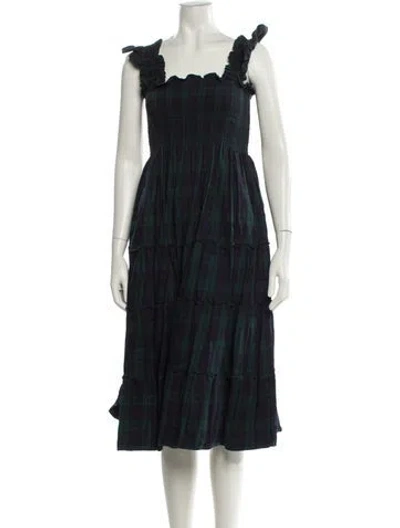 Pre-owned Hill House Home Plaid Print Midi Length Dress In Gray