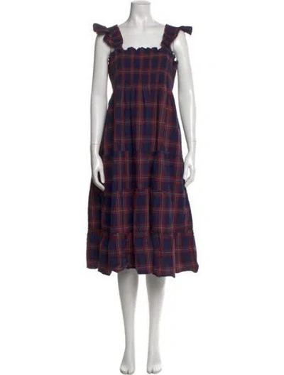 Pre-owned Hill House Home Plaid Print Midi Length Dress In Multi