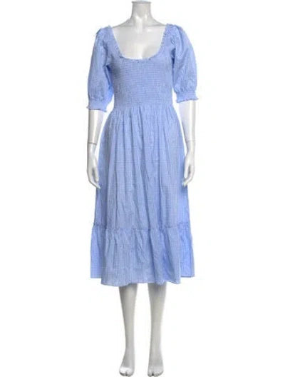 Pre-owned Hill House Home Plaid Print Midi Length Dress W/ Tags In Blue