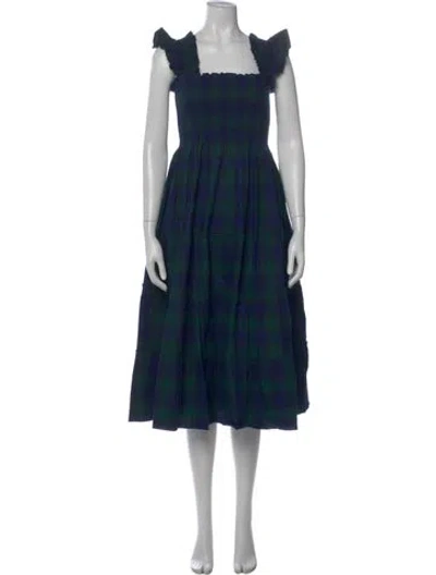 Pre-owned Hill House Home Plaid Print Midi Length Dress W/ Tags In Green