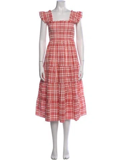 Pre-owned Hill House Home Plaid Print Midi Length Dress W/ Tags In Pink