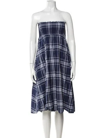 Pre-owned Hill House Home Plaid Print Midi Length Skirt In Blue