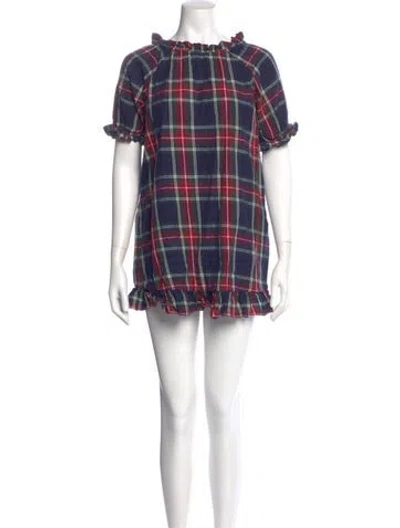 Pre-owned Hill House Home Plaid Print Mini Dress In Blue