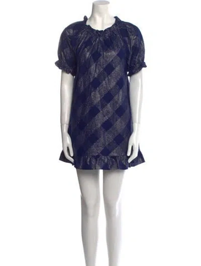 Pre-owned Hill House Home Plaid Print Mini Dress In Blue