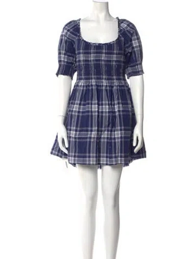 Pre-owned Hill House Home Plaid Print Mini Dress In Blue