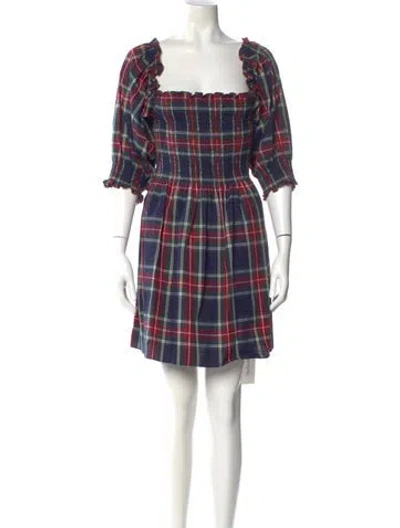 Pre-owned Hill House Home Plaid Print Mini Dress In Blue