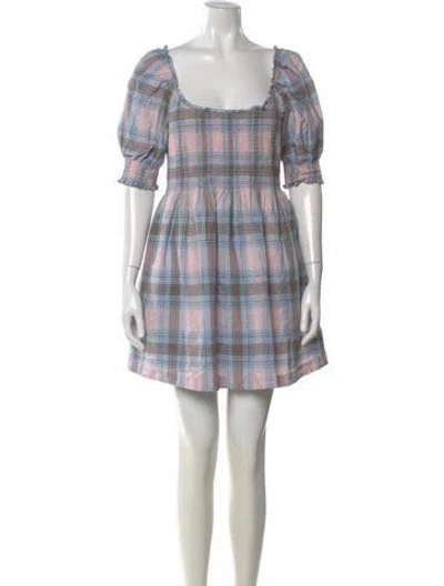 Pre-owned Hill House Home Plaid Print Mini Dress In Blue