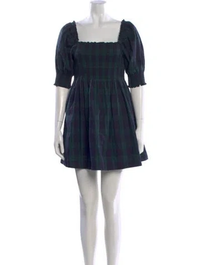 Pre-owned Hill House Home Plaid Print Mini Dress In Blue