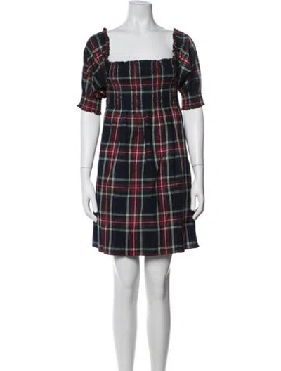 Pre-owned Hill House Home Plaid Print Mini Dress In Blue