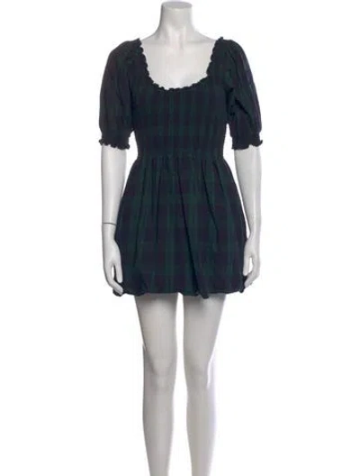 Pre-owned Hill House Home Plaid Print Mini Dress In Green