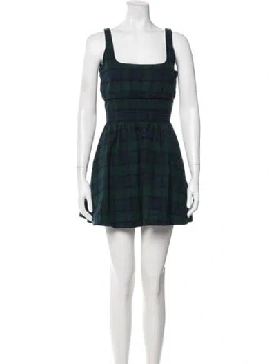 Pre-owned Hill House Home Plaid Print Mini Dress In Green