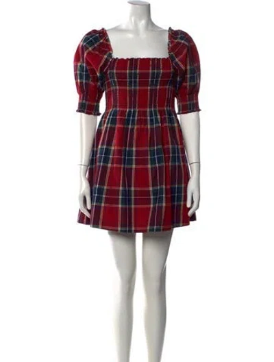Pre-owned Hill House Home Plaid Print Mini Dress In Red
