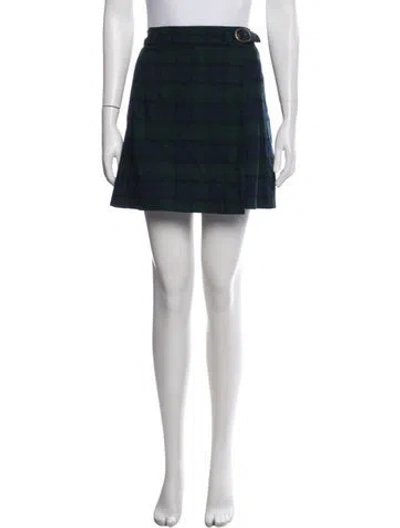 Pre-owned Hill House Home Plaid Print Mini Skirt In Blue