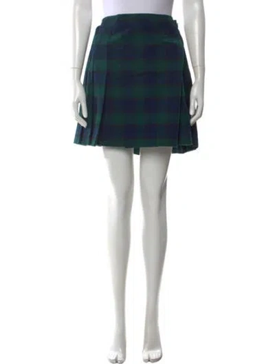 Pre-owned Hill House Home Plaid Print Mini Skirt In Green