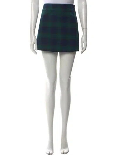 Pre-owned Hill House Home Plaid Print Mini Skirt In Green