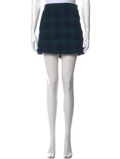 Pre-owned Hill House Home Plaid Print Mini Skirt In Green