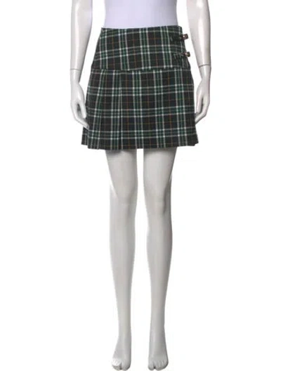 Pre-owned Hill House Home Plaid Print Mini Skirt In Green