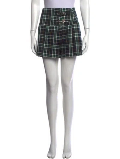 Pre-owned Hill House Home Plaid Print Mini Skirt In Green