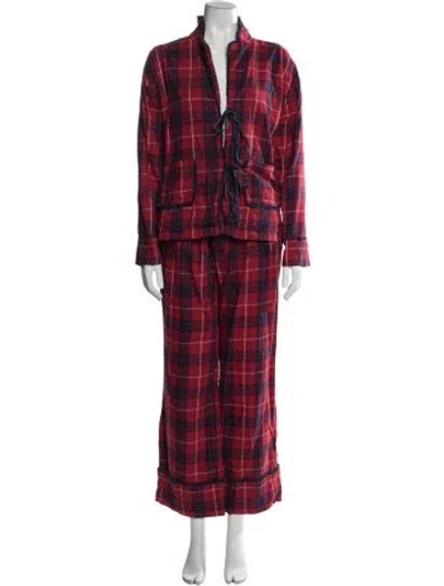 Pre-owned Hill House Home Plaid Print Pant Set In Red
