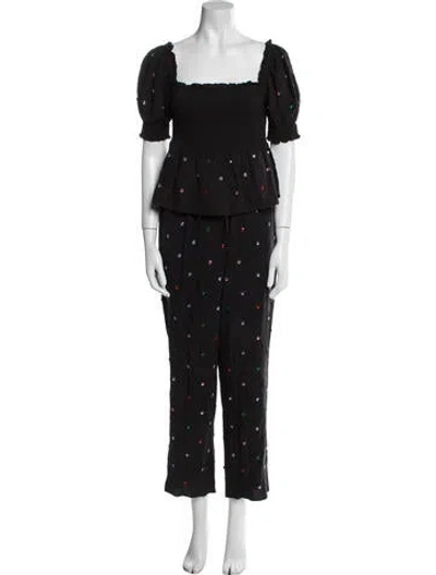 Pre-owned Hill House Home Polka Dot Print Crystal Embellishments Pant Set In Black
