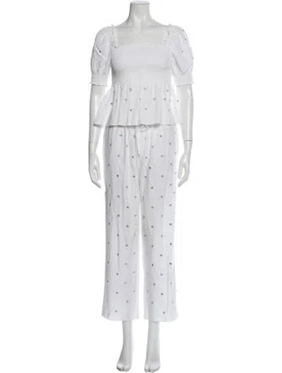 Pre-owned Hill House Home Polka Dot Print Crystal Embellishments Pant Set In White