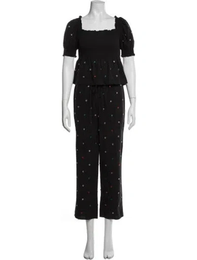 Pre-owned Hill House Home Printed Beaded Accents Pant Set In Black