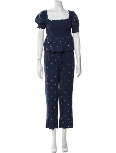 Pre-owned Hill House Home Printed Crystal Embellishments Pant Set In Blue