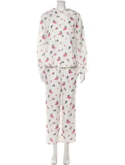 Pre-owned Hill House Home Printed Lace Trim Embellishment Pant Set W/ Tags In Neutral