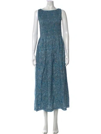 Pre-owned Hill House Home Printed Long Dress In Blue