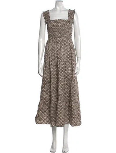 Pre-owned Hill House Home Printed Long Dress In Brown