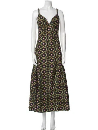 Pre-owned Hill House Home Printed Long Dress In Green