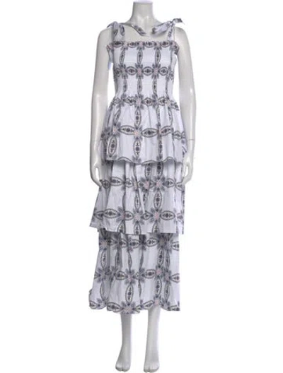 Pre-owned Hill House Home Printed Long Dress In White