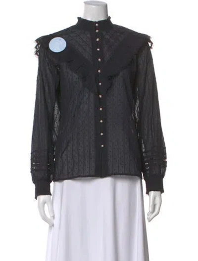 Pre-owned Hill House Home Printed Long Sleeve Blouse In Gray