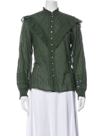 Pre-owned Hill House Home Printed Long Sleeve Blouse In Green