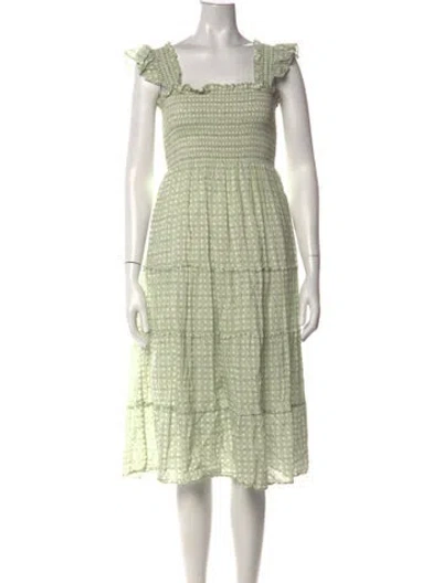 Pre-owned Hill House Home Printed Midi Length Dress In Green