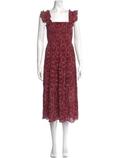 Pre-owned Hill House Home Printed Midi Length Dress In Red