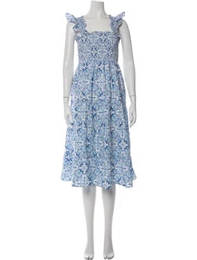 Pre-owned Hill House Home Printed Midi Length Dress In White