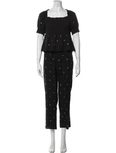 Pre-owned Hill House Home Printed Pant Set In Black