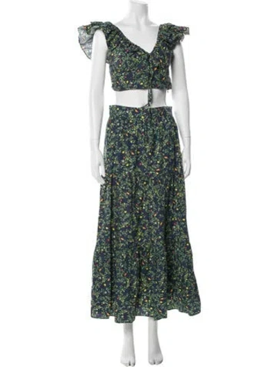 Pre-owned Hill House Home Printed Ruffle Embellishment Skirt Set In Blue