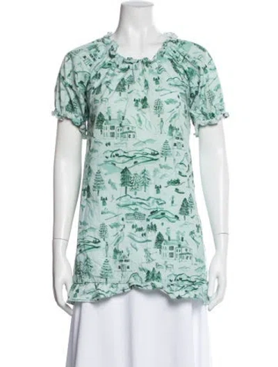 Pre-owned Hill House Home Printed Scoop Neck Blouse In Blue