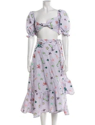 Pre-owned Hill House Home Printed Skirt Set In Purple