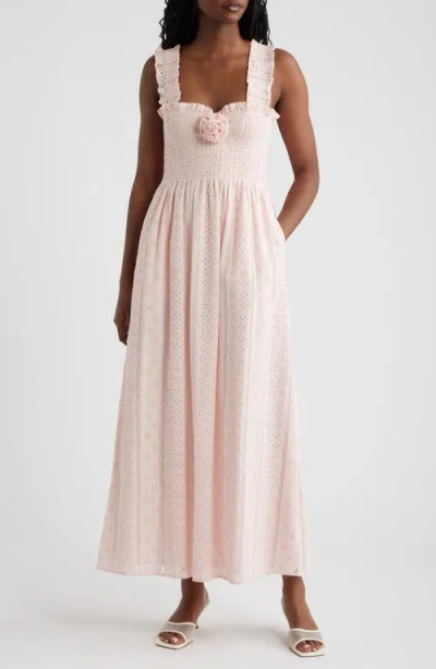 Hill House Home Rosetta Nap Smocked Bodice Cotton Broderie Anglaise Sundress In Pink
