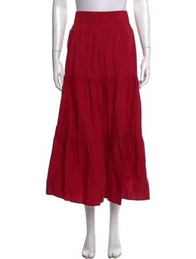 Pre-owned Hill House Home Ruffle Embellishment Midi Length Skirt In Red