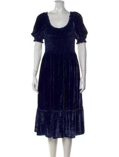 Pre-owned Hill House Home Scoop Neck Midi Length Dress In Blue