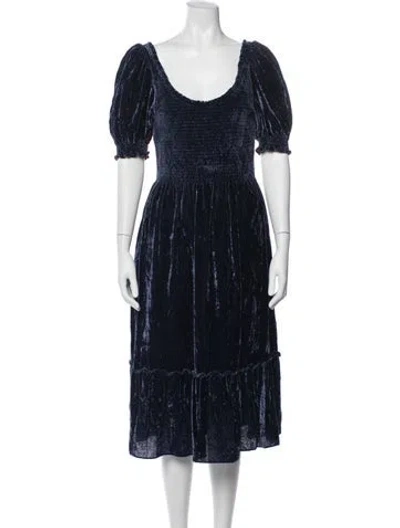 Pre-owned Hill House Home Scoop Neck Midi Length Dress In Blue