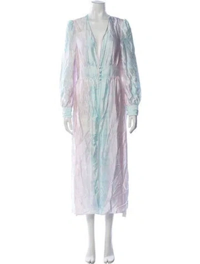 Pre-owned Hill House Home Silk Tie-dye Print Robe In Blue