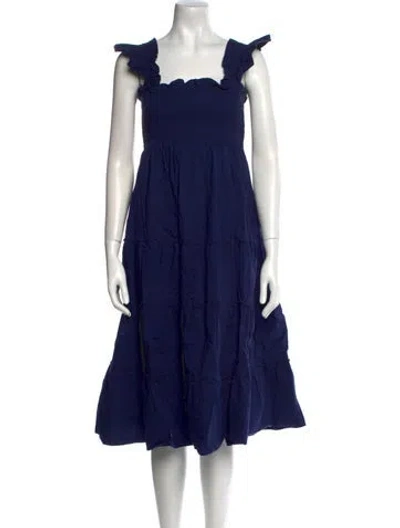 Pre-owned Hill House Home Square Neckline Knee-length Dress In Blue