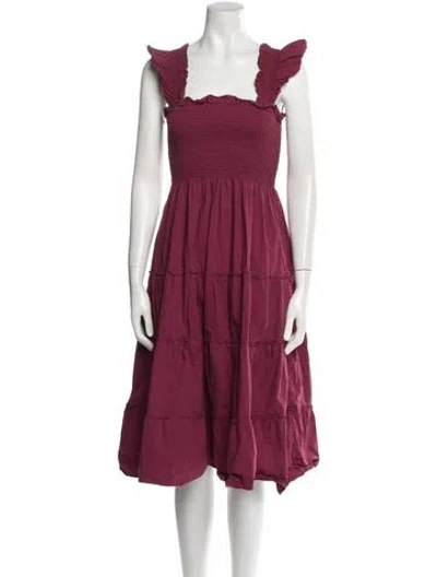 Pre-owned Hill House Home Square Neckline Knee-length Dress In Burgundy